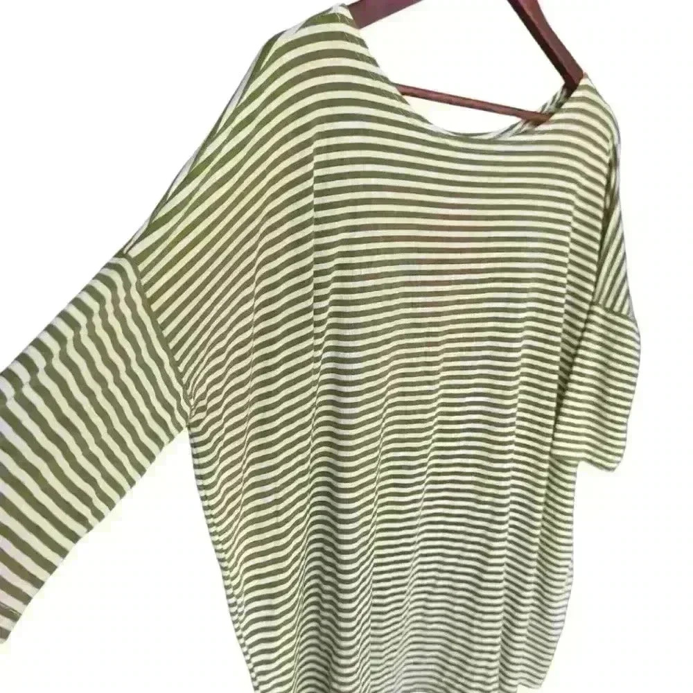 Boho Jane Striped Top Women’s Large Green Short Sleeved Slouchy